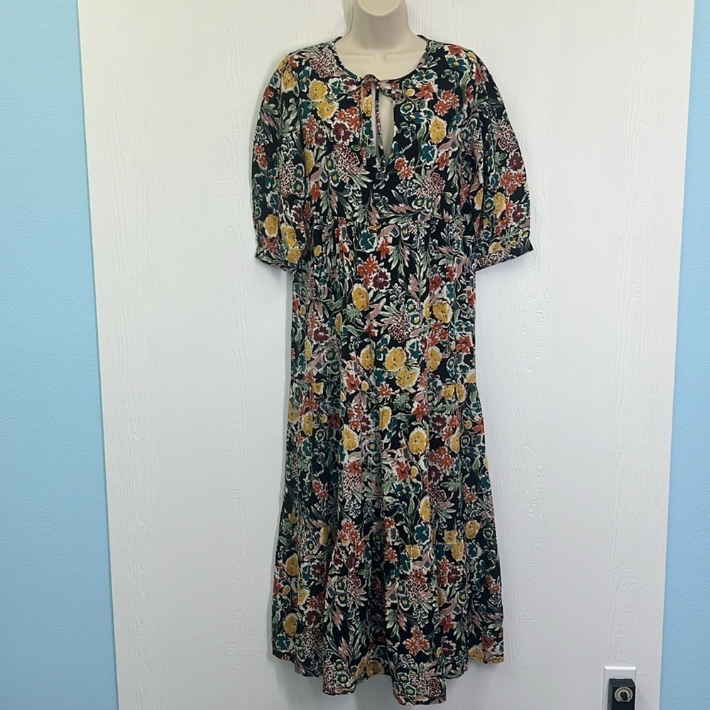 Natural Life - Boho Colorful Fun Floral Tie Neck Maxi Dress Size XS / Small - Picture 2 of 11